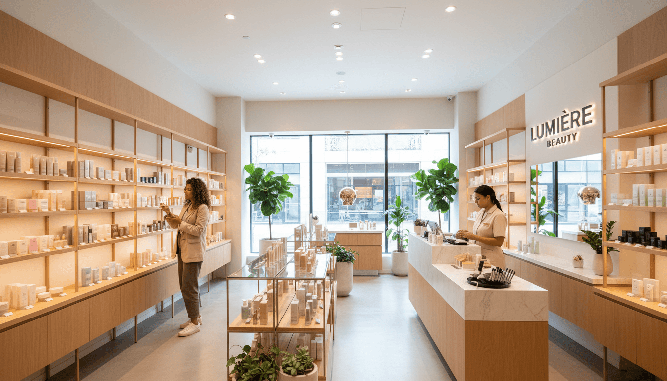 Bright shelves of beauty products inside Henit Beauty Supply