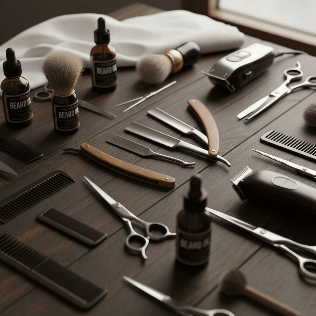 Professional clippers and styling tools on a display